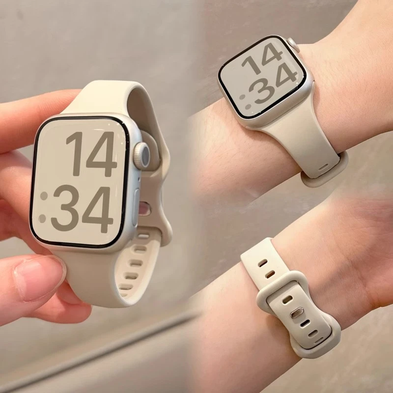 适用苹果手表S10小蛮腰蝴蝶扣iWatchS9细款S8硅胶表带7小众高级感