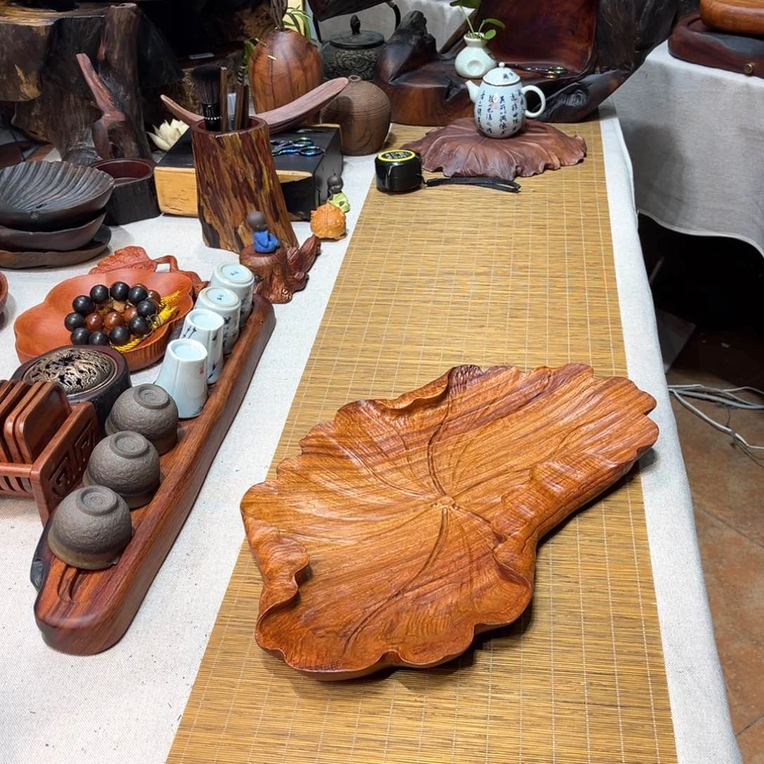 紫***～缅甸花梨荷叶果盘