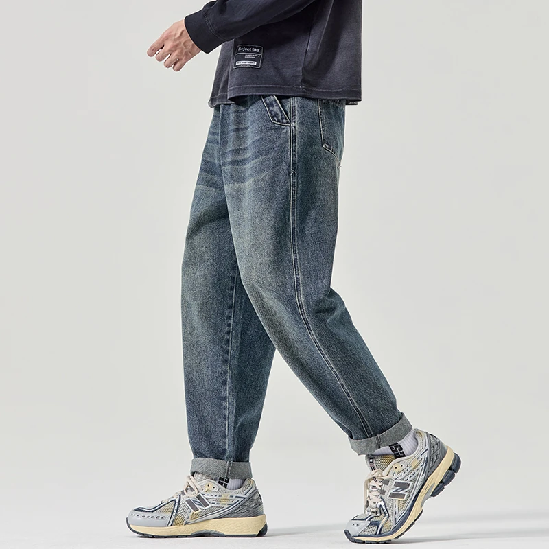 秋季2025新款美式复古牛仔裤男士潮流宽松微锥小直筒休闲长裤男款