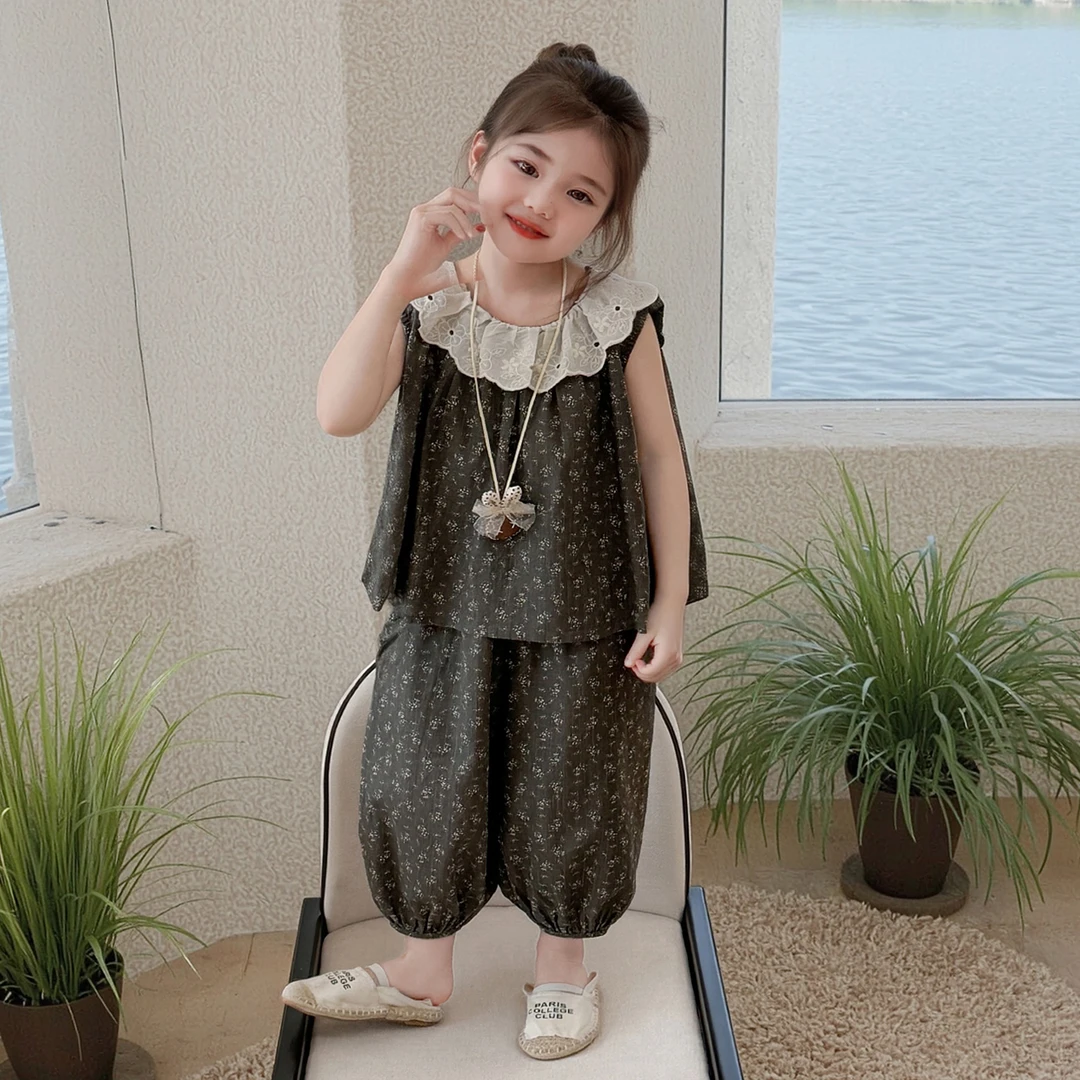 女童套装夏季2025新款小童碎花儿童洋气薄款夏装女宝宝背心两件套