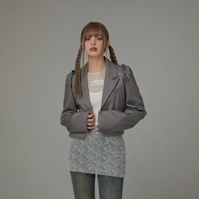 H004【金拐子专属】CHUU字母宽松木耳边长袖休闲西服印花西装-F