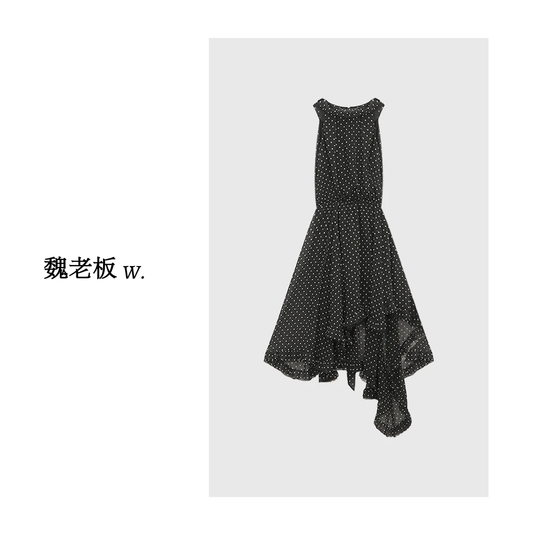 W.Diva【黑巧】摩登风情品质黑白波点削肩高领A字裙连衣裙51D141738