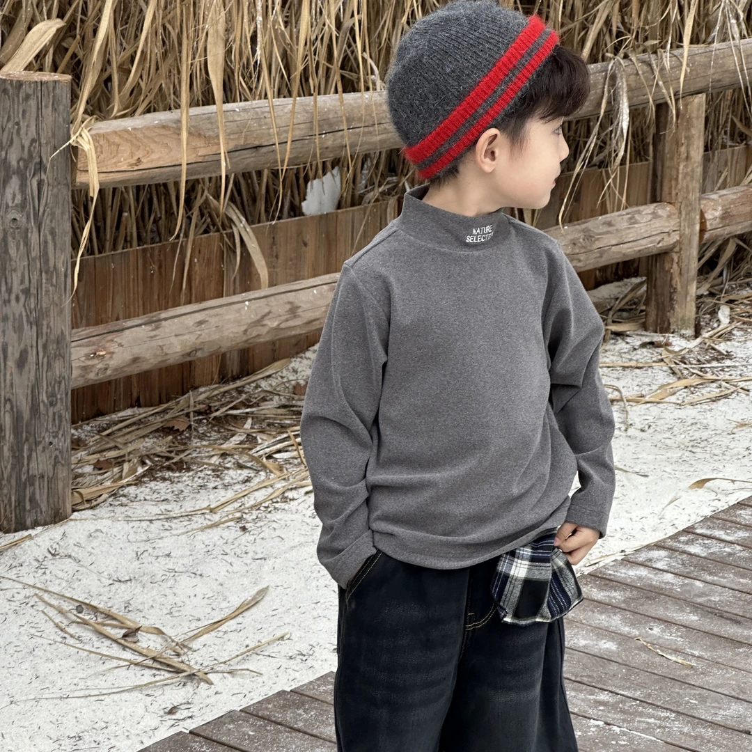 亲子秋冬双面澳绒刺绣半高领打底衫