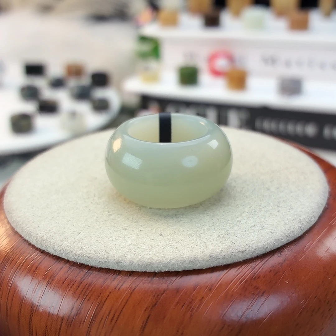 和田玉未镶嵌戒指i15奶蓝墩墩17.2mm
