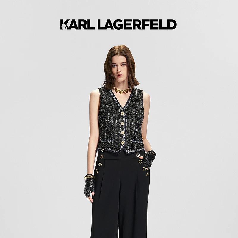 KARL LAGERFELD卡尔拉格斐2025春季新款粗花呢马夹老佛爷M21E3103