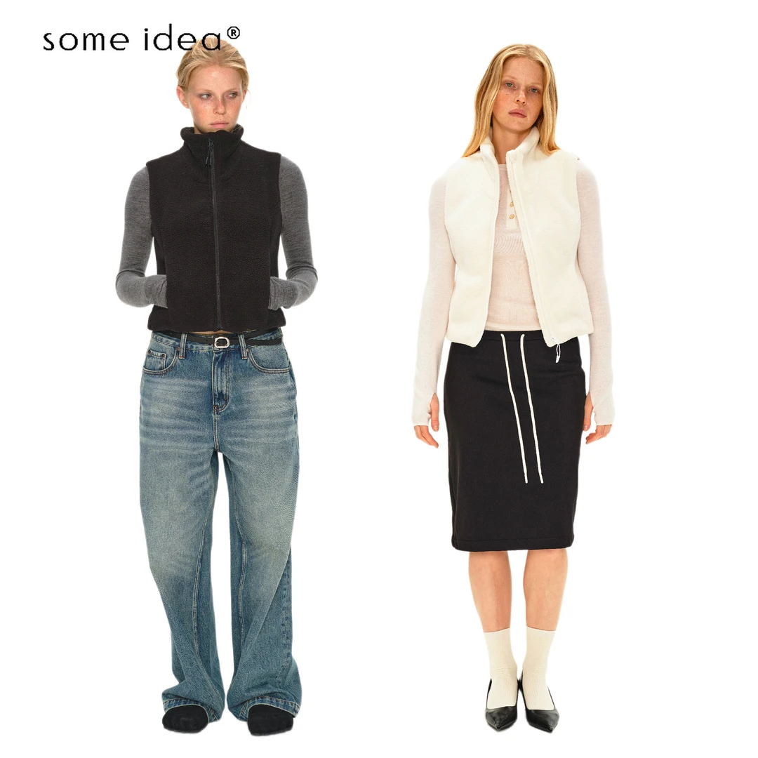 some idea摇粒绒马甲 立领正面侧插口袋 宽松休闲秋冬保暖女外套