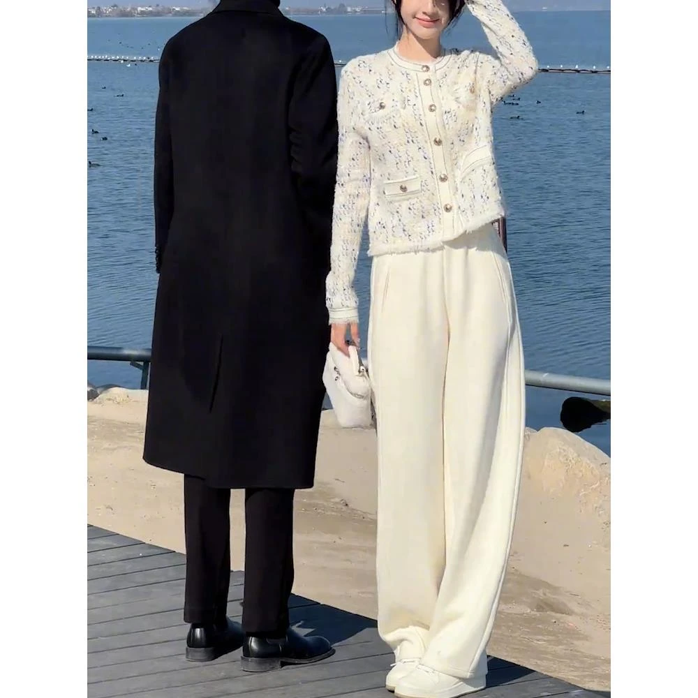 韩版小香风正肩开衫显瘦卫衣两件套气质短款白色穿搭时尚减龄套装