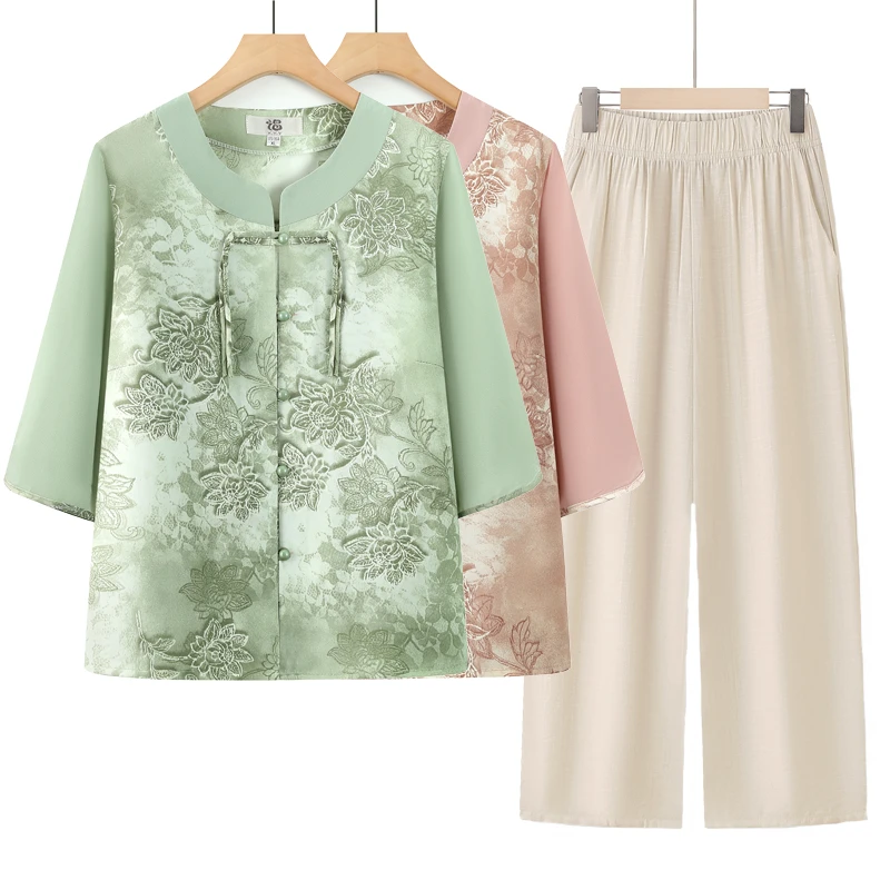 中老年人女装妈妈装夏装衬衫盘扣中国风复古奶奶装夏季洋气薄衬衣