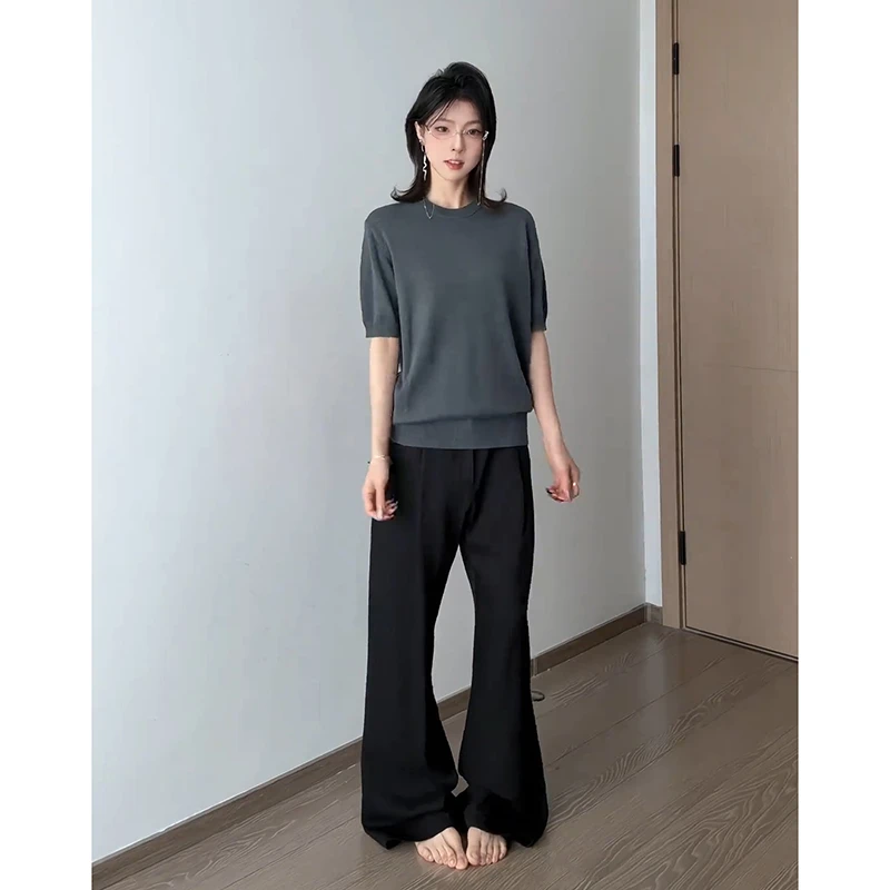 DESERTO Coolmax老钱风针织短袖男款夏季小领口冰丝螺纹正肩t恤