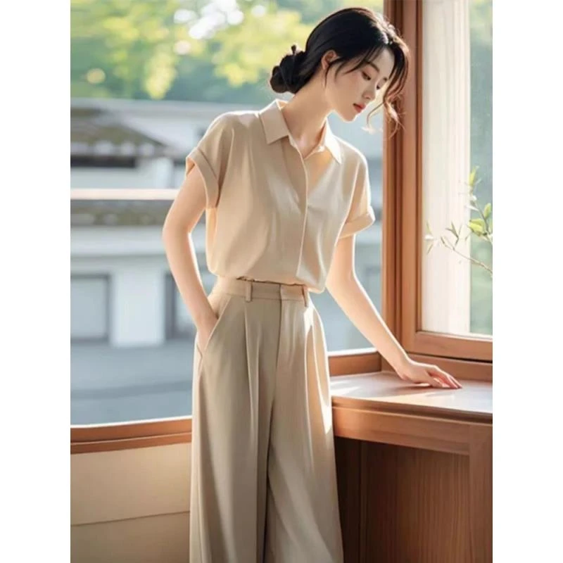 2024新款冷淡系高级感干练气质时尚职业衬衫裤子两件套装女装夏季