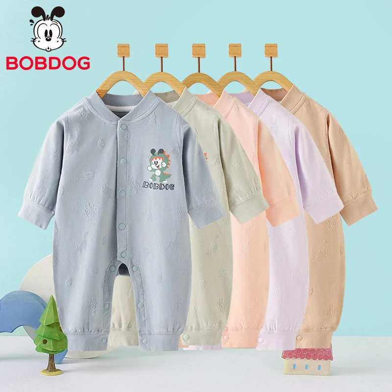 巴布豆新款立体提花无骨贴身内衣睡衣新生儿哈衣爬服宝宝连体衣