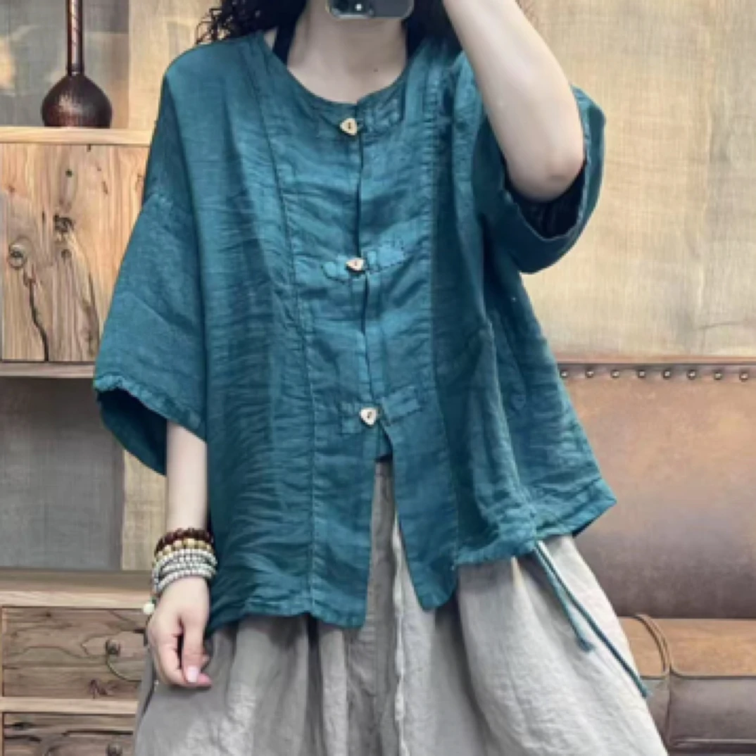 夏季亚麻炒色手工明线复古休闲女士外套(长60胸围138)