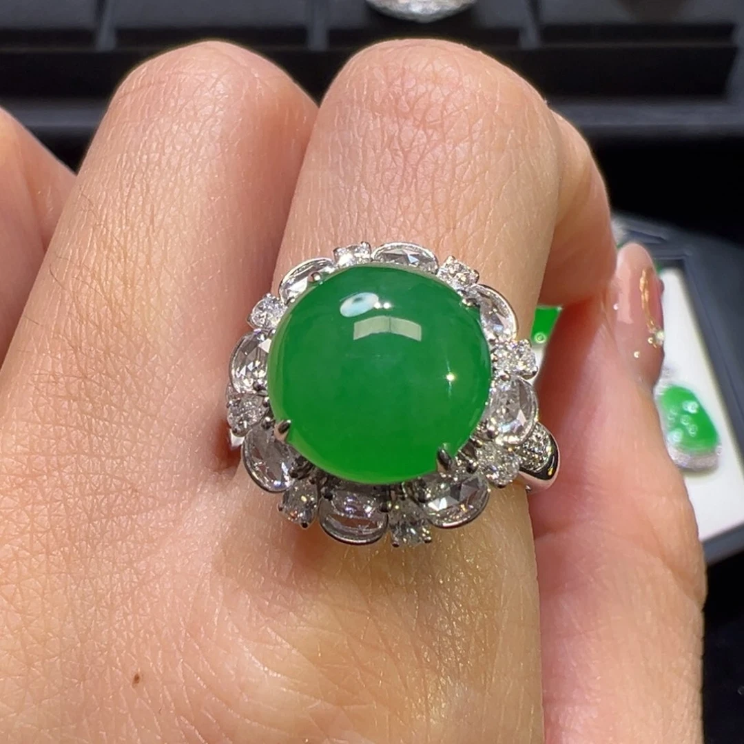 翡翠戒指18K金镶嵌48小时鉴赏期 超时不退不换