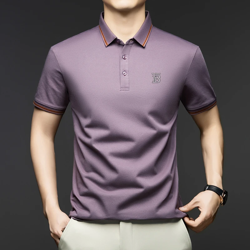 【专柜正品】欧洲轻奢桑蚕丝男短袖POLO衫2025夏季新款亚麻透气半袖