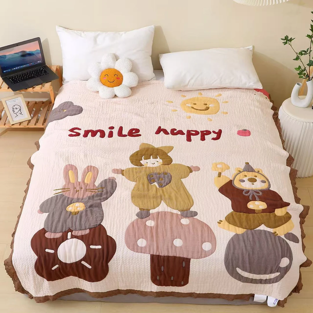 【快乐微笑】120*150cm泡芙被竹棉纤维被柔软亲肤多功能泡芙被