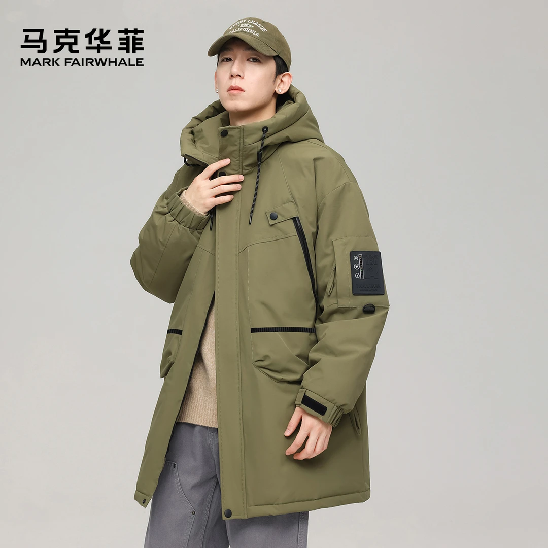 马克华菲 冬季鸭绒保暖中长款时尚潮流连帽羽绒服SSS