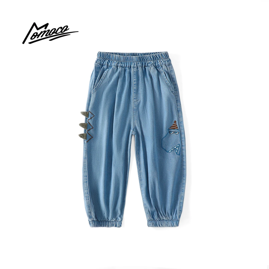 MOMOCO夏季男童韩系恐龙牛仔休闲裤洋气卡通可爱下装77230350003