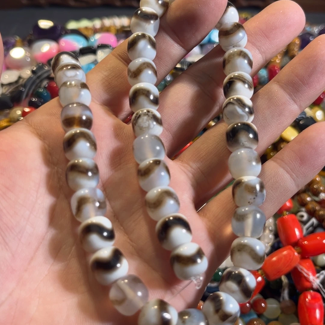 未镶嵌玛瑙/玉髓珠宝半成品虎眼天珠一条11mm