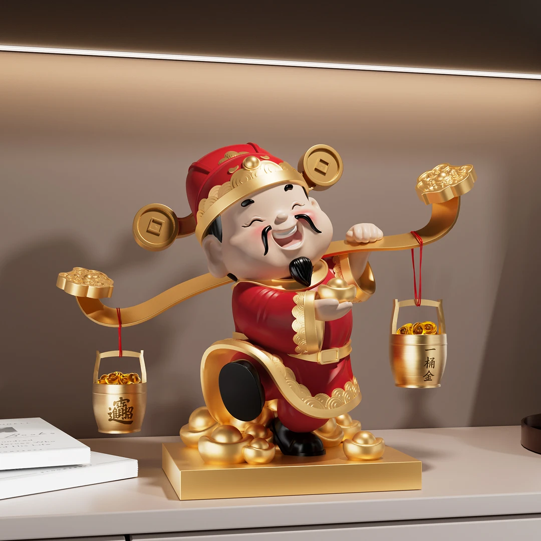 国潮财神爷摆件高级感客厅办公室招财店铺开业礼物2025新年装饰品