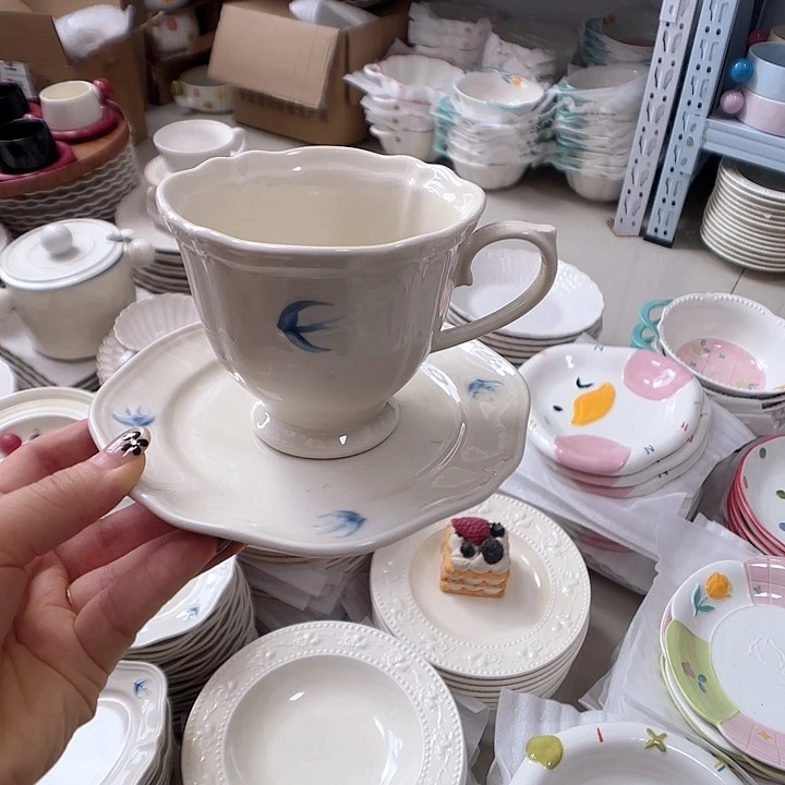 瓷片瑕疵特价陶瓷咖啡杯碟