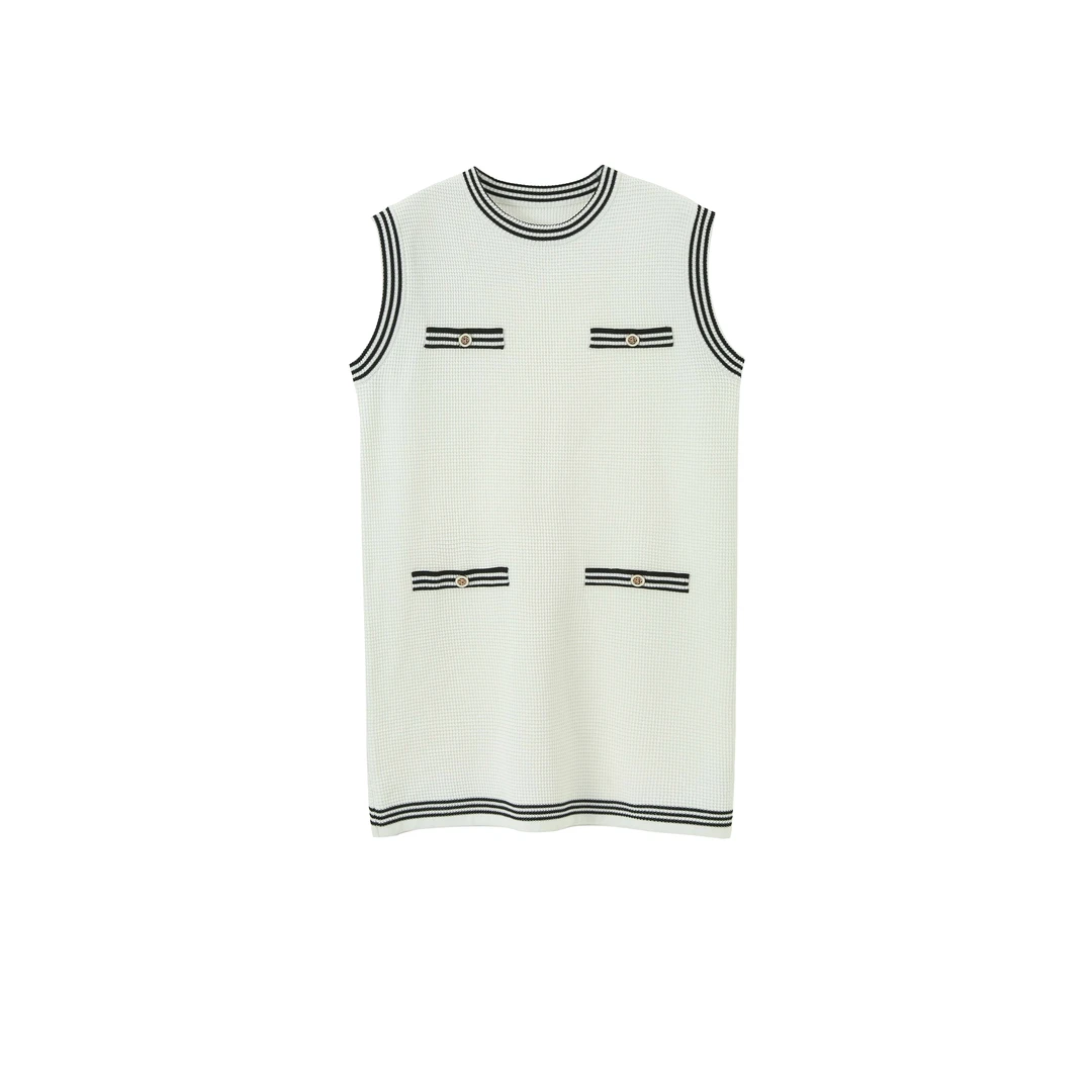 【琪琪板娘】桑蚕丝+亚麻夏季圆领小香风百搭气质针织连衣裙-5052