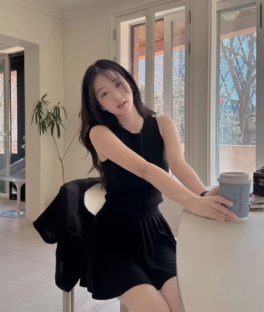 No退No换壹韩国东大门女装2025年夏季新款修身百搭黑色套装女315d