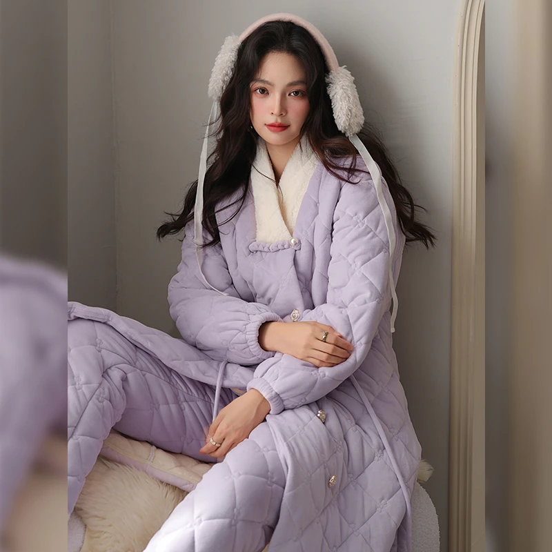 Sifuma/斯服玛《紫罗兰》睡衣女秋冬三层夹棉加绒加厚冬款家居服