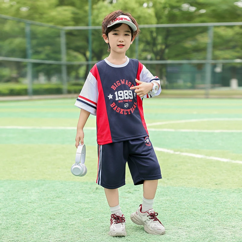 大黄蜂儿童套装夏季男童衣服透气速干男孩运动中大童小短袖短裤