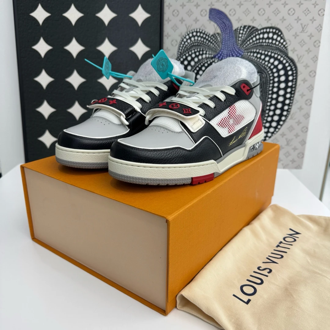 未使用 LouisVuitton/路易威登 42码 Trainer灰红魔术贴 樱木花道