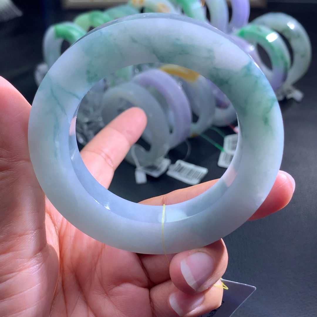 定制翡翠未镶嵌翡翠手镯56-60正，紫不失色