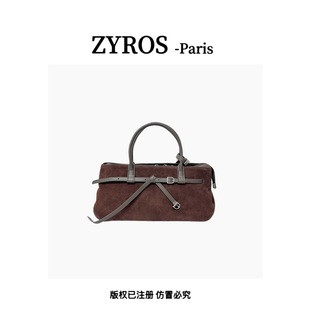 ZYROS/秋冬新款咖啡色轻奢高级感时尚百搭手拎斜跨波士顿包女Z499