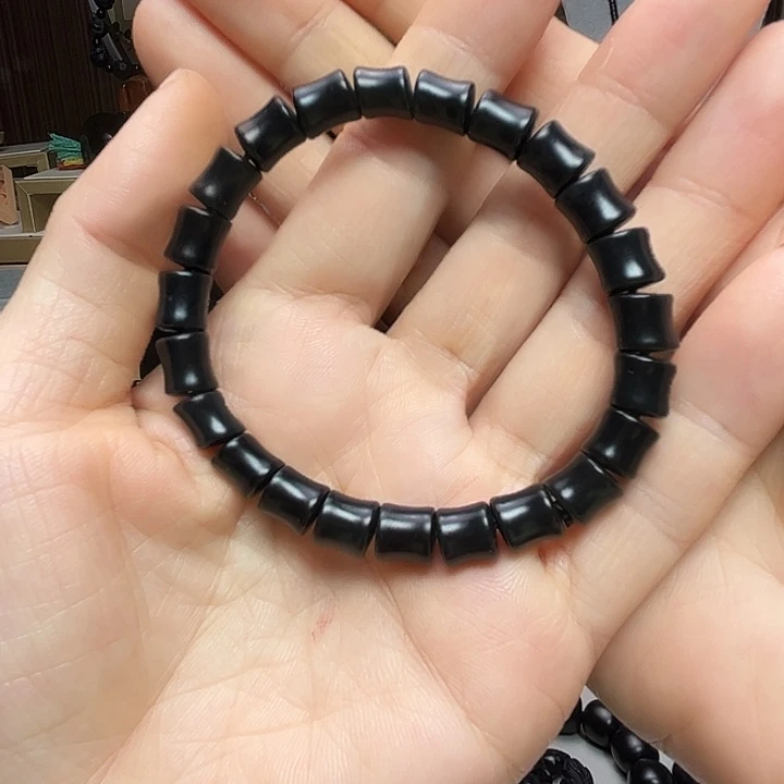 和田玉（墨玉）未镶嵌吊坠(赠链)卡7.5竹节手串