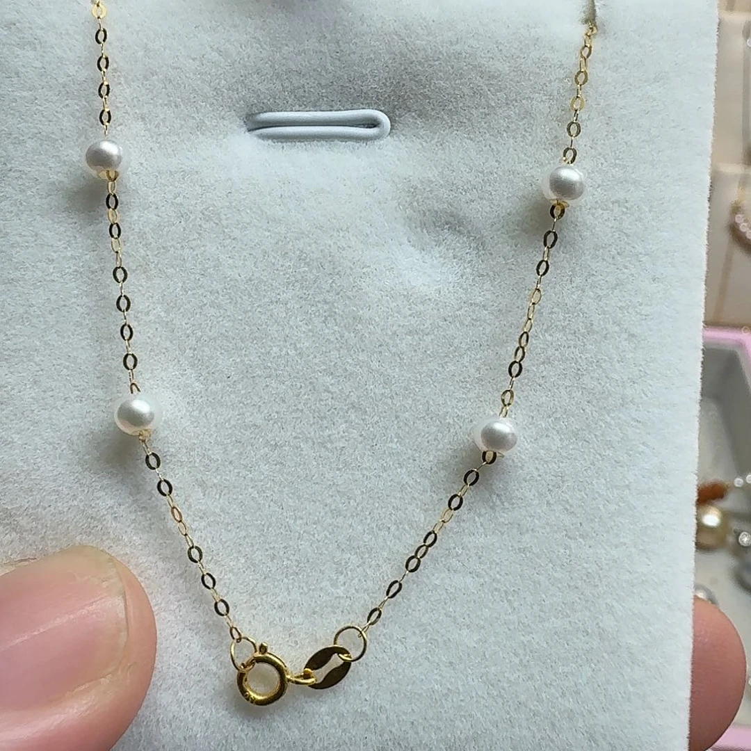颈饰18K金镶嵌淡水珍珠满天星3-4mm18k