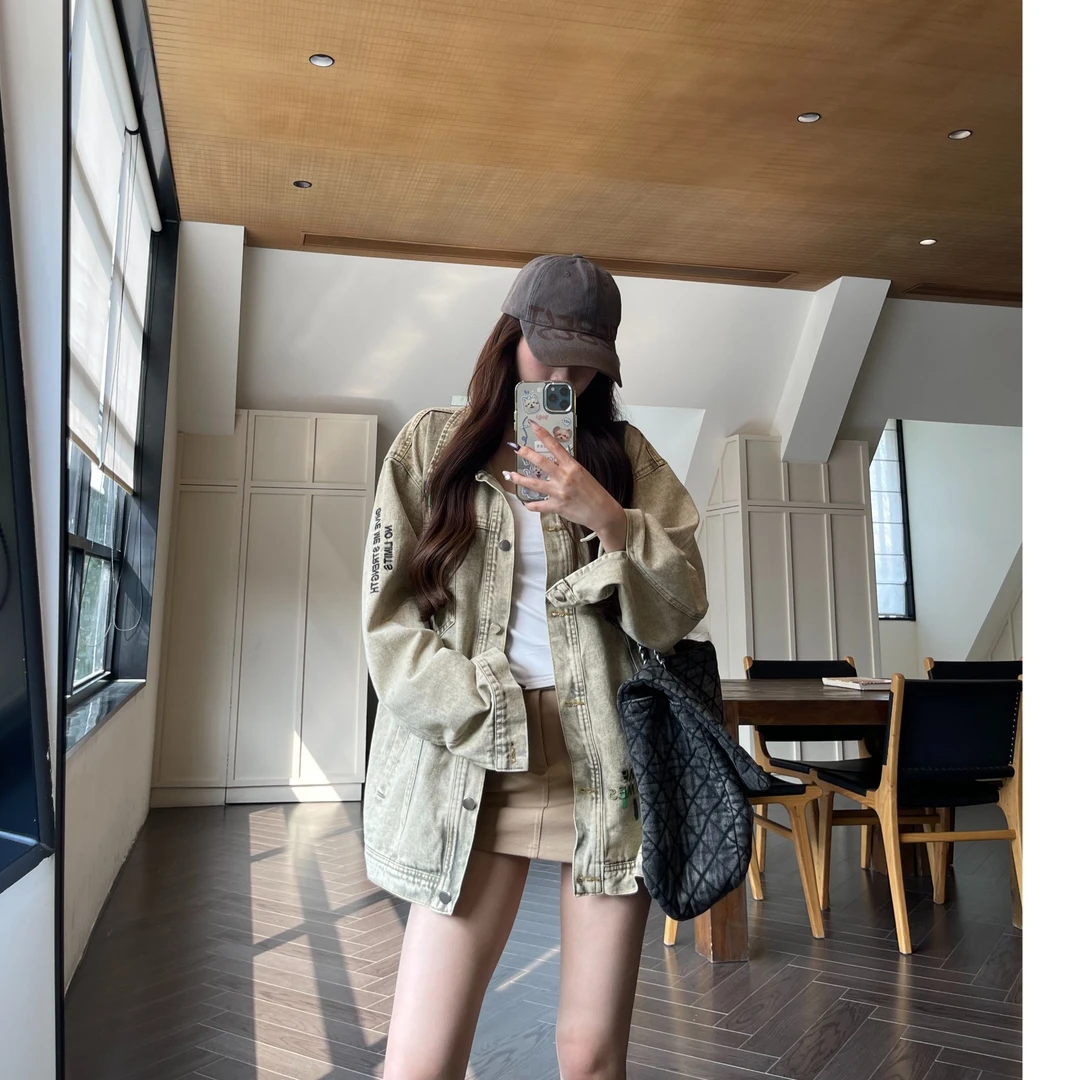 【卟啉卟啉】复古美式时尚牛仔外套 春秋高级感ins潮