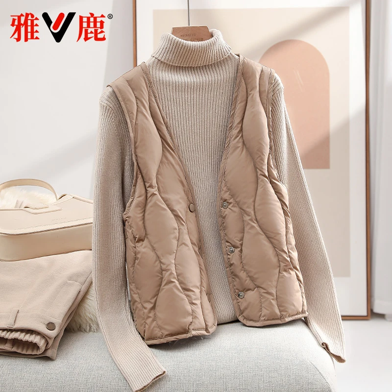 雅鹿2025新款轻薄羽绒马甲女韩版保暖外穿时尚洋气显瘦女士外套潮