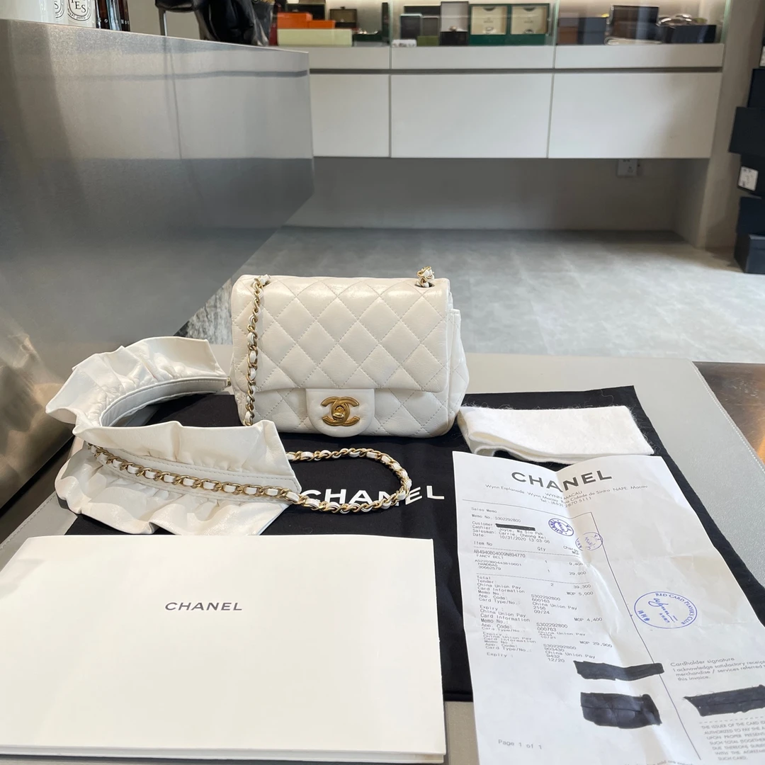 99新 Chanel/香奈儿 2020秋冬款Flapbag 2.55荷叶边白金方胖子