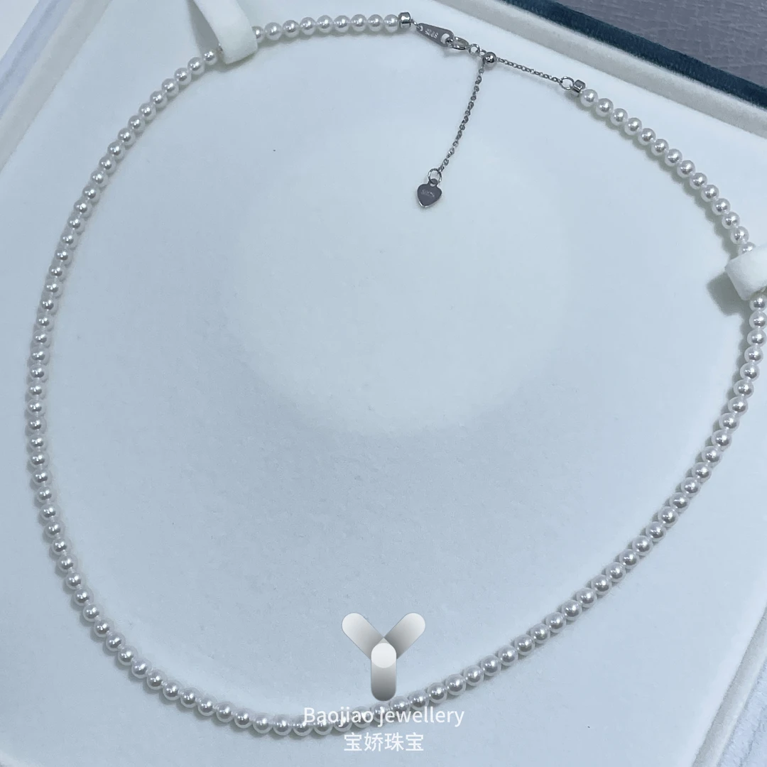 3.5-4mm正圆无暇镜面珠光淡水珍珠项链S925银调节扣