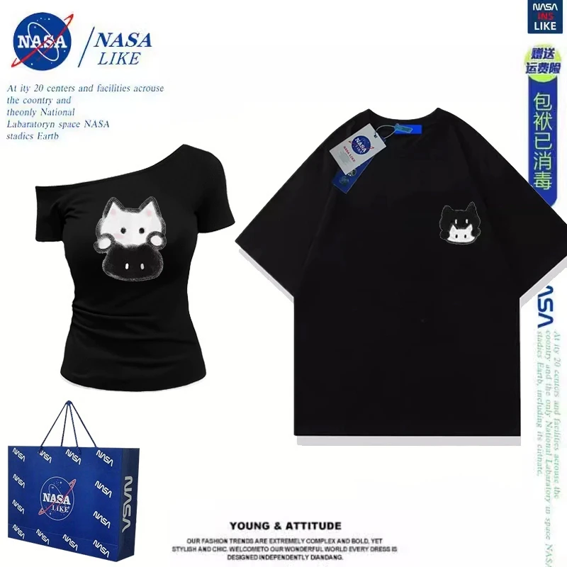 一长一短~美式复古卡通印花情侣装夏季小众不撞款纯棉短袖T恤潮牌