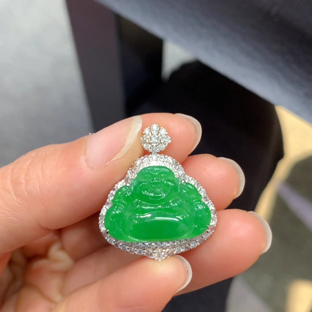 翡翠18K金镶嵌吊坠(不含链)