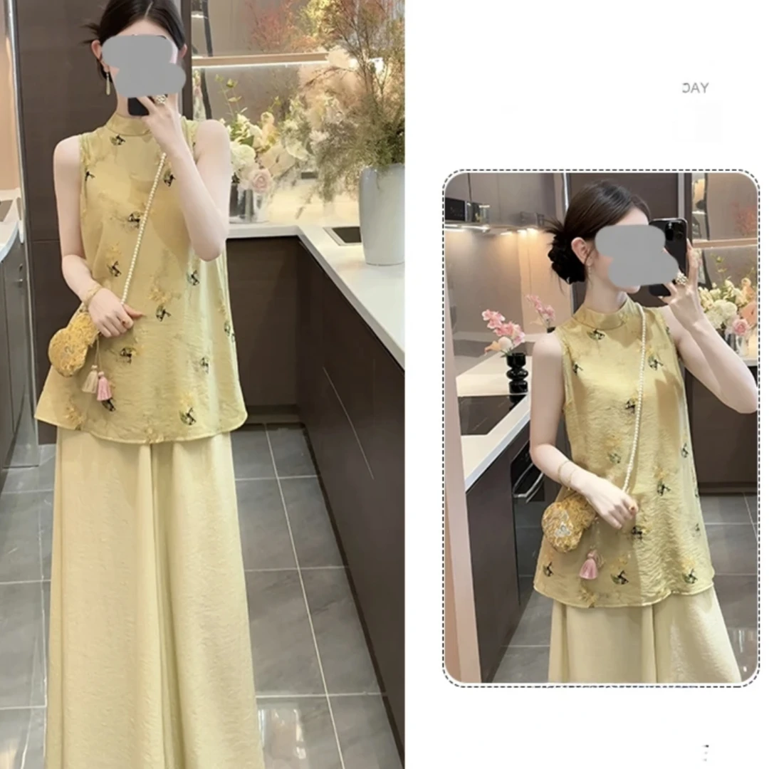 新中式风印花无袖背心女2025夏新款遮肉显瘦上衣