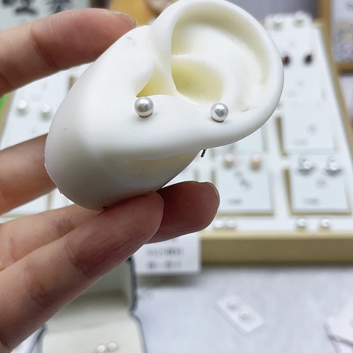 淡水珍珠耳饰银S925镶嵌叶*浅