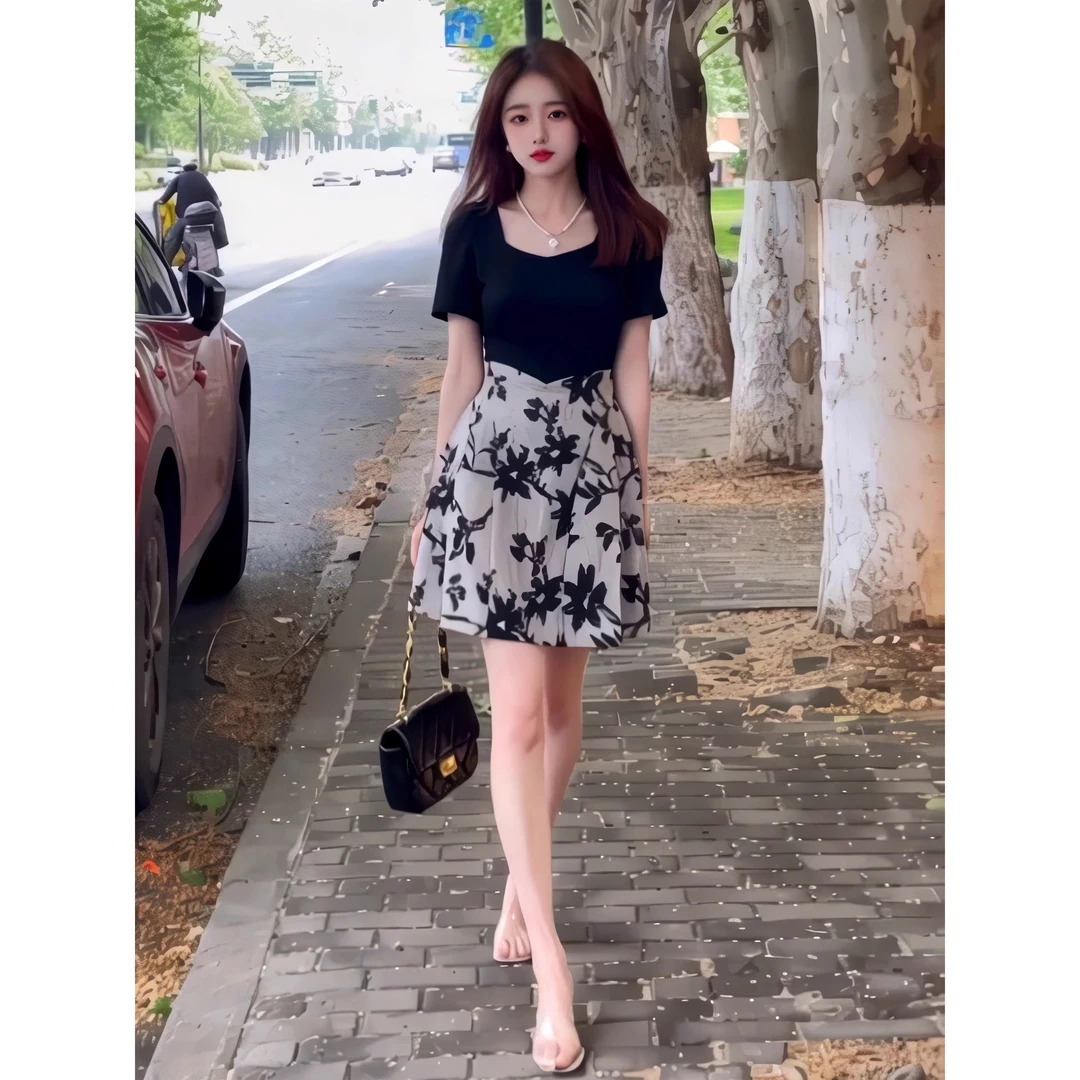 赫本风法式复古连衣裙子女小众设计感气质名媛收腰显瘦小个子裙子