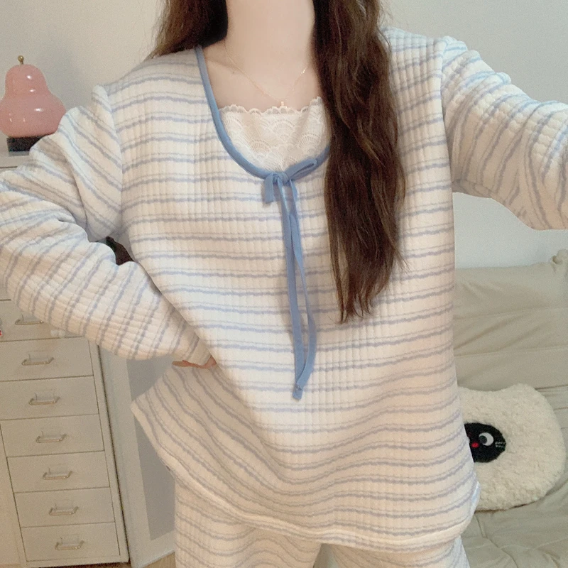 【空气棉夹层】秋冬季加厚睡衣女2025新款长袖韩系公主风家居服套装