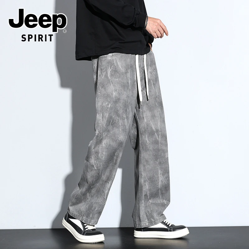 JEEPSPIRIT吉普时尚潮流扎染男装休闲裤新款百搭直筒垂感秋款裤子
