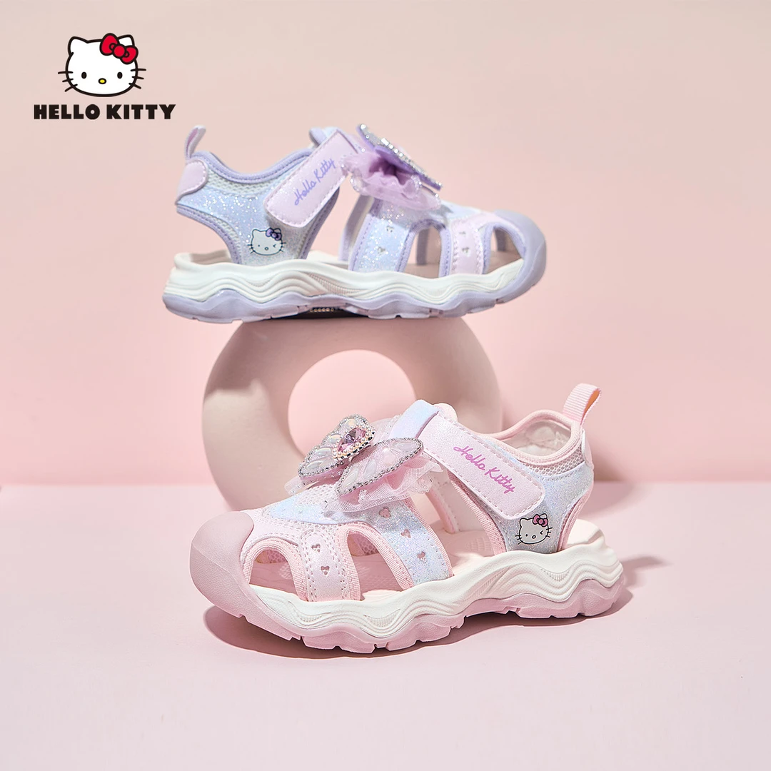 HelloKitty女童亲子鞋凉鞋2025夏季新款儿童蝴蝶结包头沙滩鞋防滑
