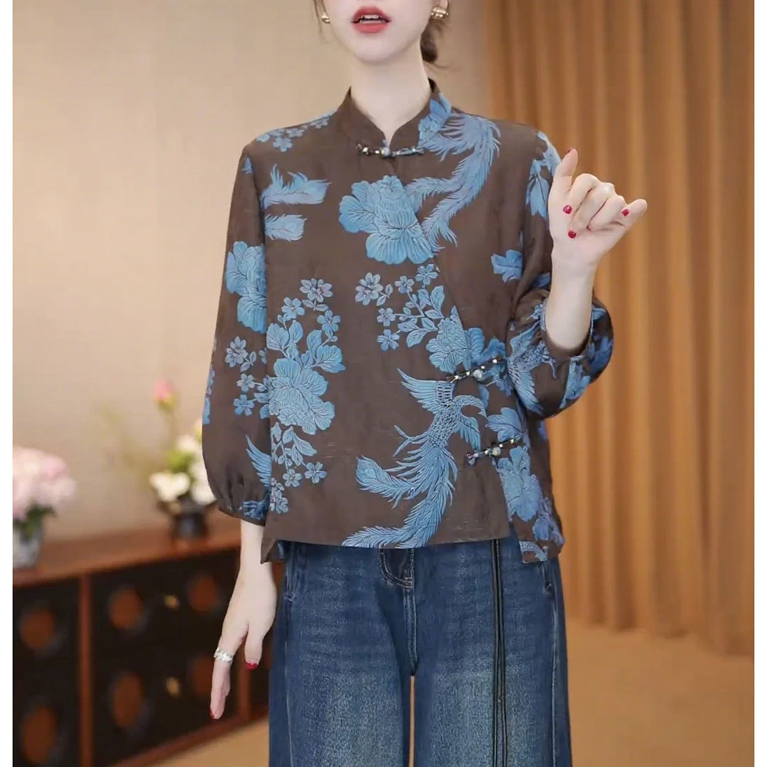 2025秋季新款气质长袖复古国风上衣女新中式时尚洋气宽松显瘦小衫