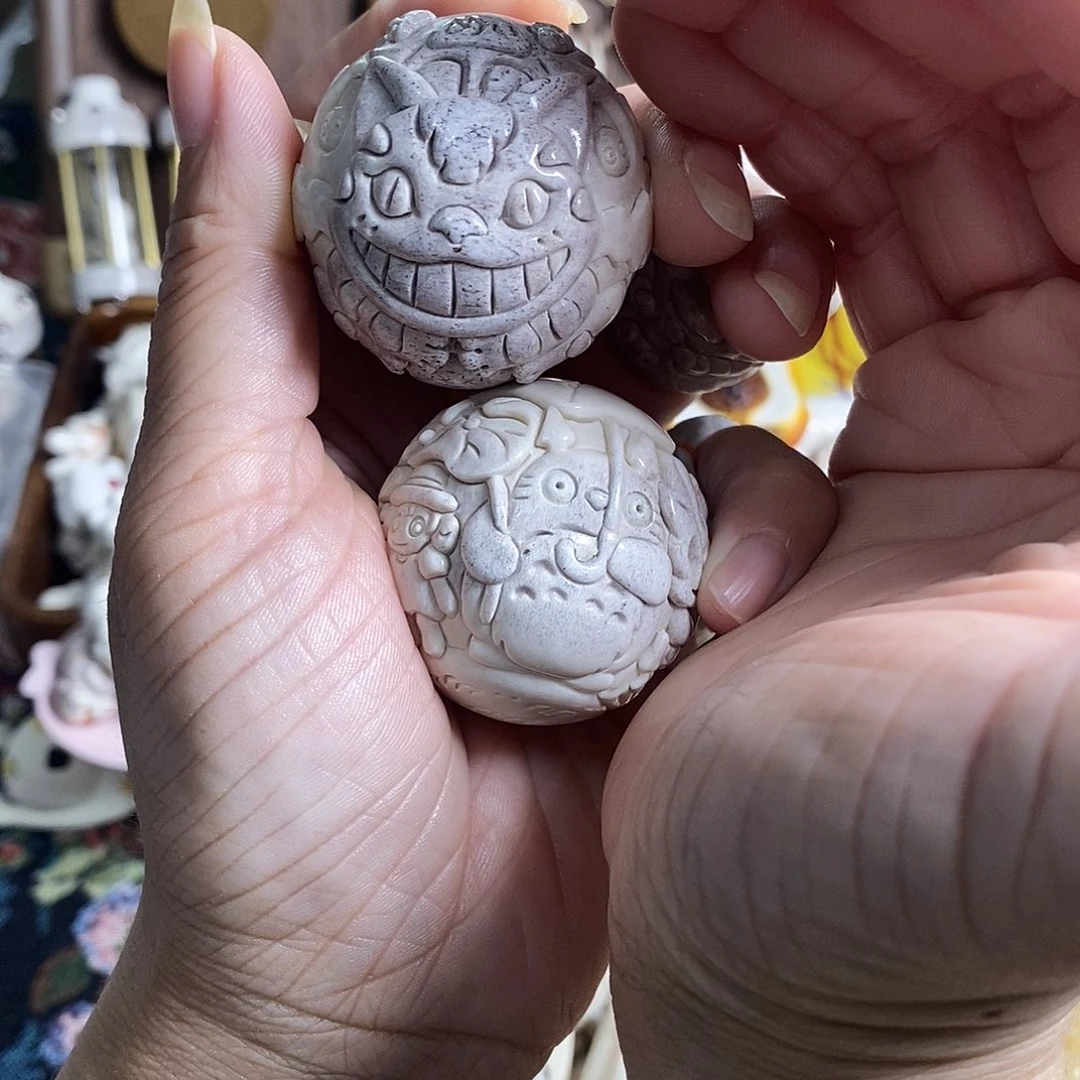 鹿骨把件14龙猫手球