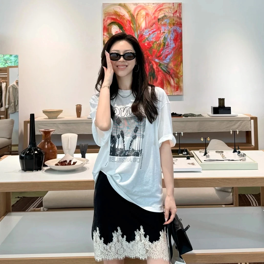 法式精致优雅设计感蕾丝撞色半身裙夏季新款高腰显瘦小个子半身裙