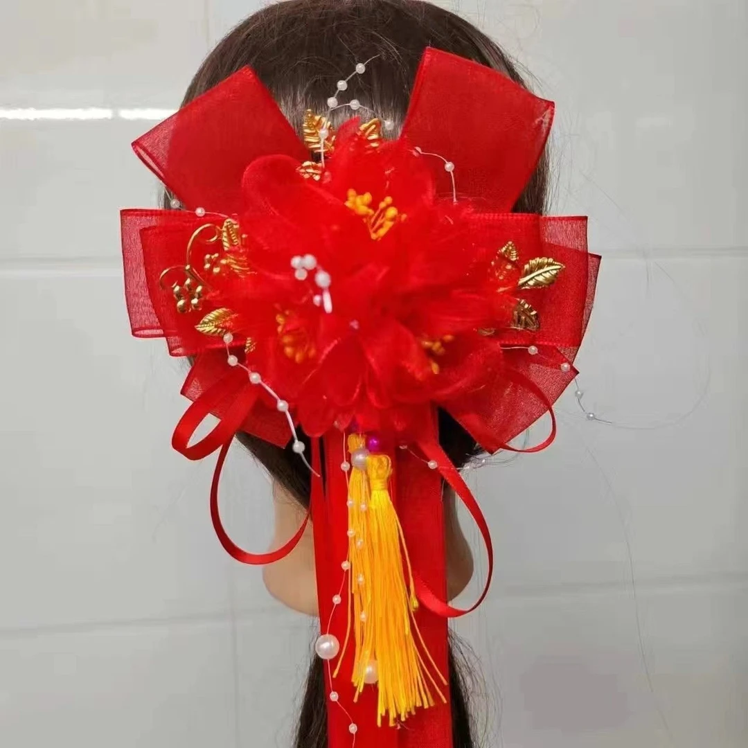秧歌头花系列配饰加长飘带后飘花爆款高颜值洋气高档