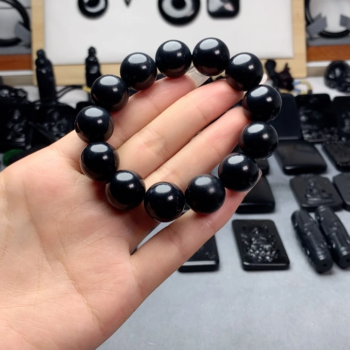 手串未镶嵌和田玉（墨玉）特价16mm